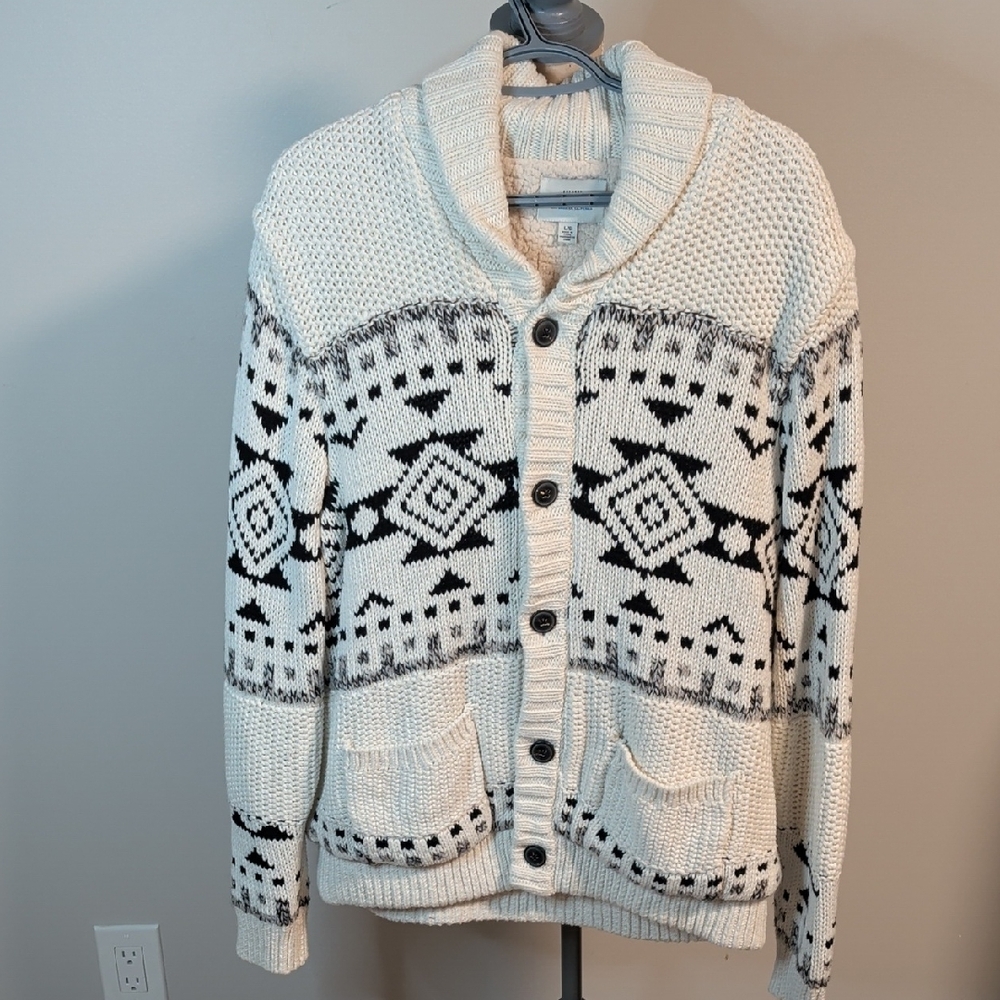 Lucky Brand Cream and Black Cardigan Sweater
